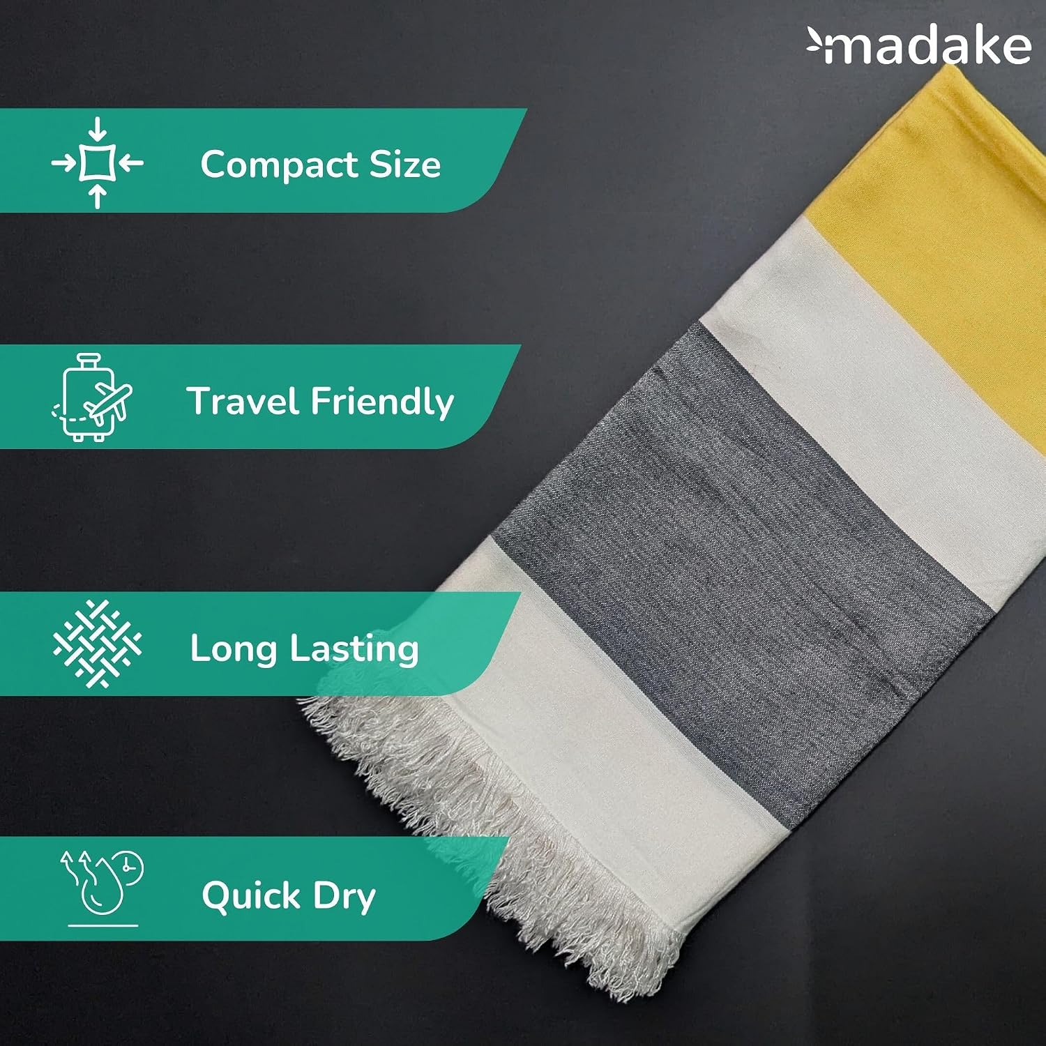 Madake Bamboo Ultra Soft & Thin Turkish Towel 454 Gsm | Quick Dry, Super Absorbent | Extra Large Bath Towel For Men & Women (Honey Bee)