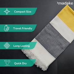 Madake Bamboo Ultra Soft & Thin Turkish Towel 454 Gsm | Quick Dry, Super Absorbent | Extra Large Bath Towel For Men & Women (Honey Bee)