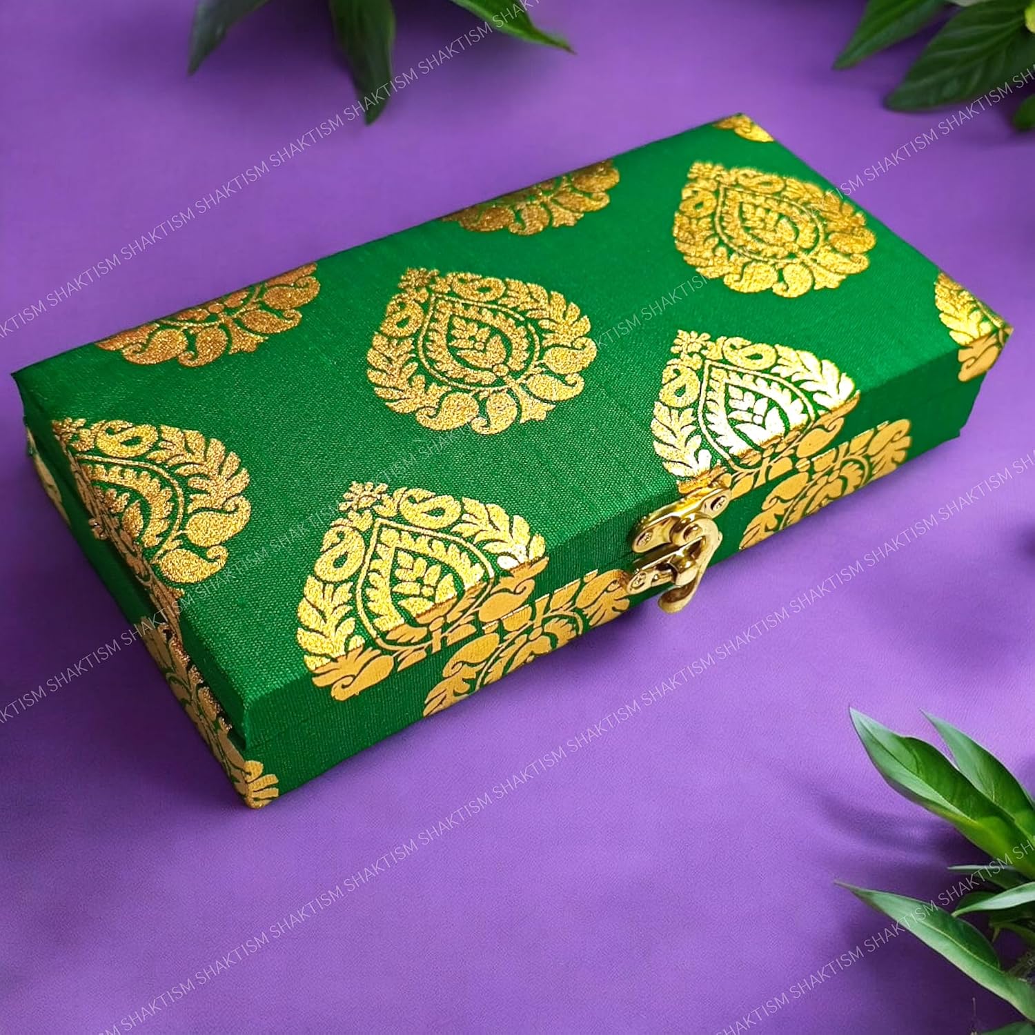 Decorative & Attractive Box Cash Box, Shagun Box, Jewellery Box, Money Box Envelop Wedding, Gift Box, Bangel Box Pann Patta Design, Pack Of 1, Colour - Green