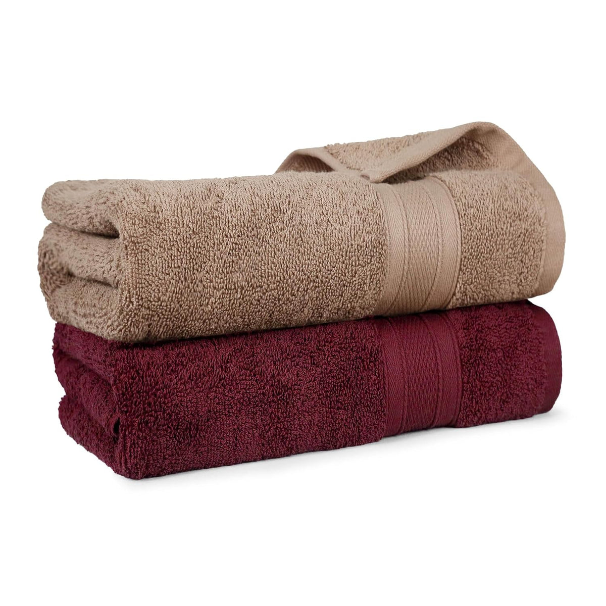 Mytrident Soft Comfort Air Rich 100% Cotton Bath Towel 1000 Gsm | Highly Absorbent Towels For Men & Women Bath Towel (Acorn & Wine Red) - 2 Pcs