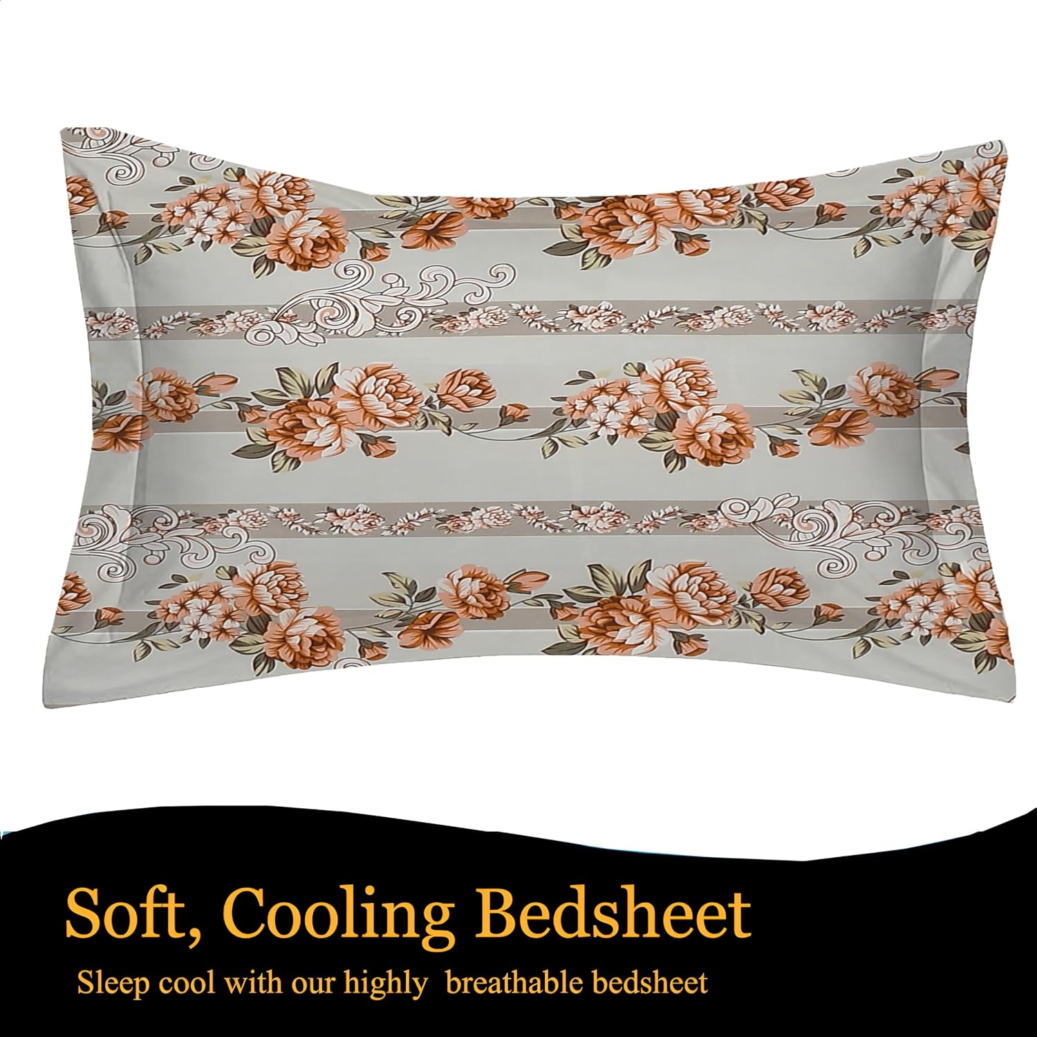 180 TC Print Cotton 1 Single Bedsheet With 1 Pillow Cover - 60 X 90 Inches, Brown | Soft & Breathable Fabric, Skin-Friendly Bed Sheet For All Seasons