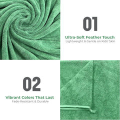 Maxoshine Microfiber Kids Bath Towels 300 Gsm | Quick Drying Towels Kids-Teddy Bear Print Baby Towel For Boys & Girls Pack Of 2 (Green & Red)