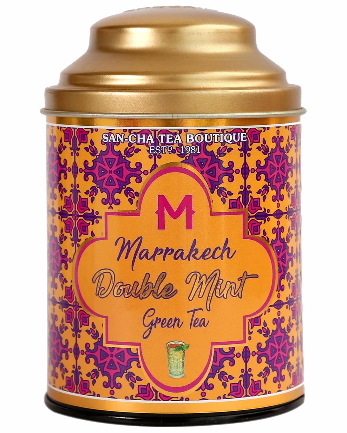San-Cha Marrakech Double Mint Green Tea - 100gm, 3.5 Ounce, 300 Cups | Blend Of Peppermint & Spearmint Leaves - Improves Metabolism | Low Caffeine Loose Leaf Tea