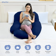 Full Body G Shape Pregnancy Pillow For Pregnant Women & Nursing Mom, Navy Blue | Single Pillow For Multipurpose Use During Maternity | Premium Velvet Outer Cover With Zip, Adjustable