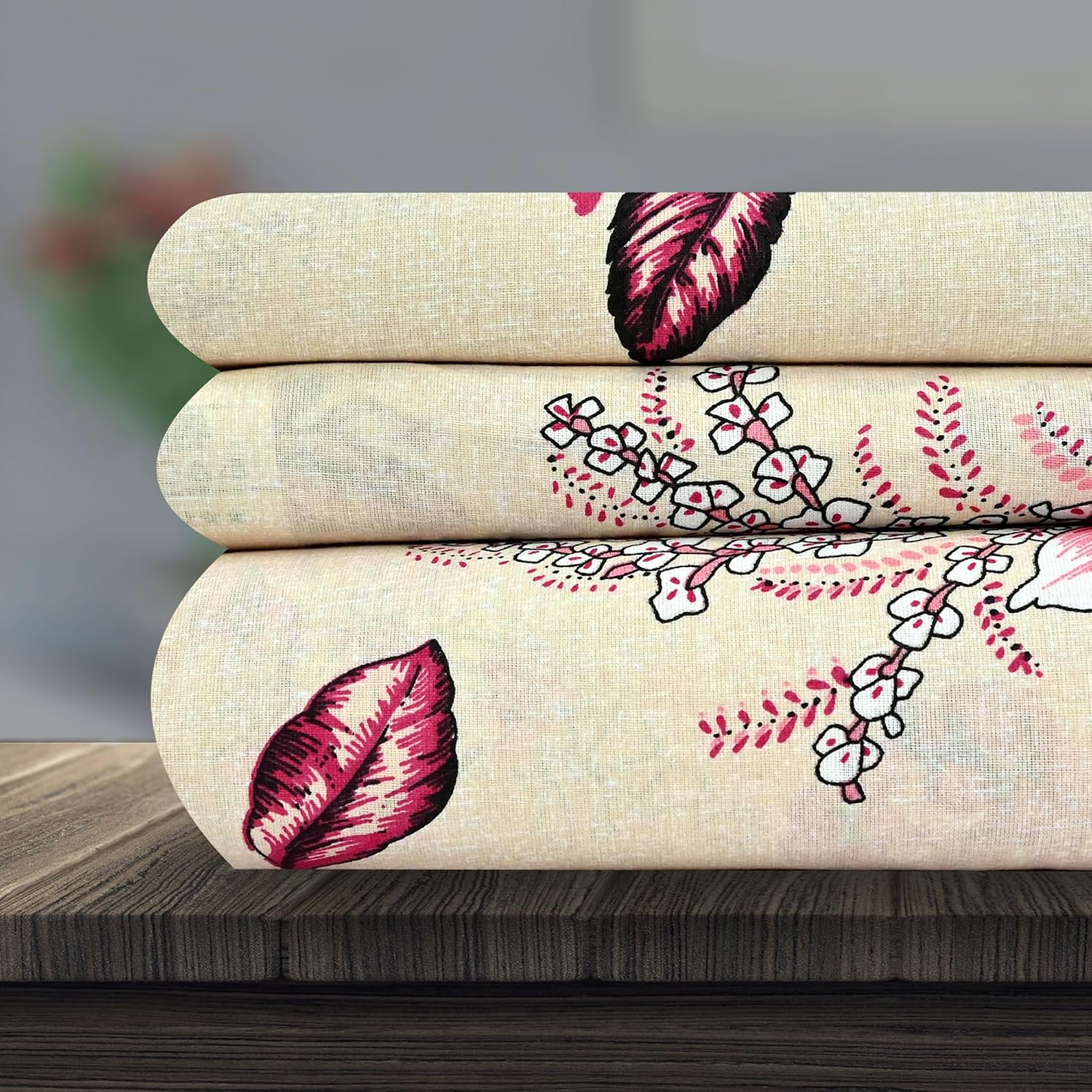 Soft Cotton Double Bedsheet With 2 Pillow Covers | 87 X 100 Inches, Cream & Red - Soft & Breathable Fabric | Comfortable For Daily Use