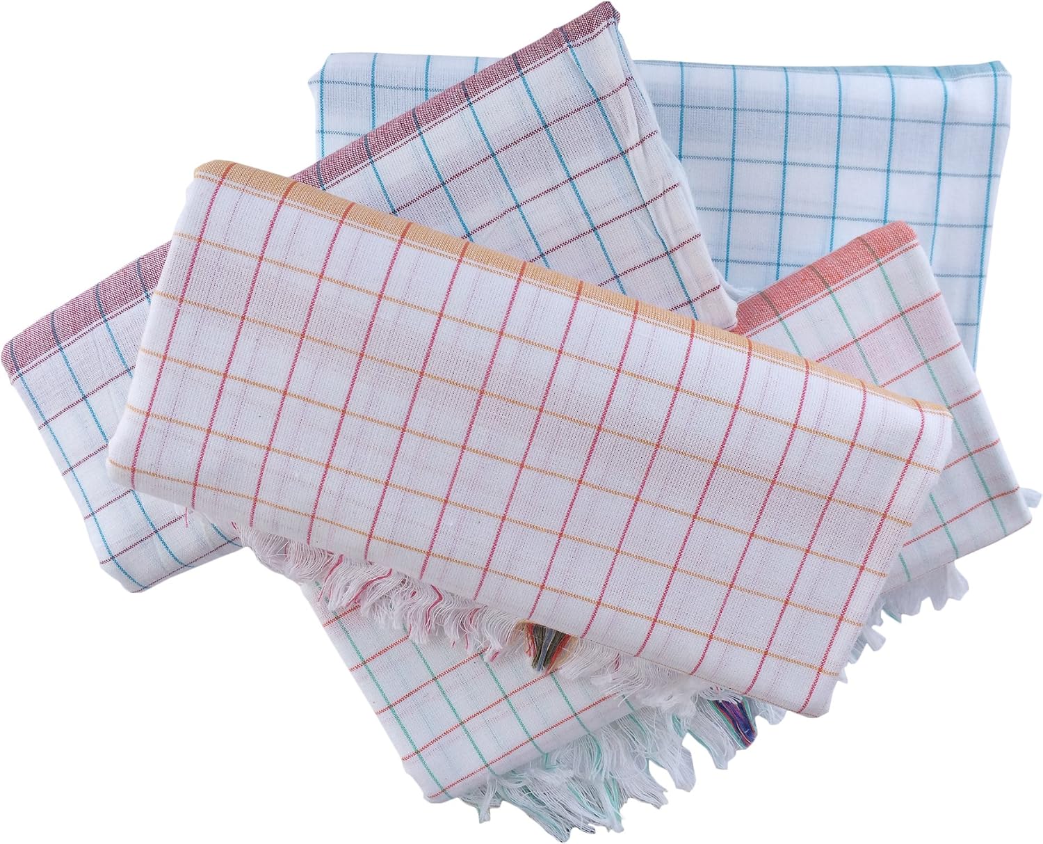 Fancyadda Cotton Large Size Bath Towel 300 Gsm - Set Of 4 (White Checks)