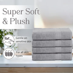 Ambra Linens Highly Absorbent Towels Set 500 Gsm | 100% Cotton Soft & Plush All Seasons Use Large Everyday Use, Durable (4 Pcs Hand Towel Set) Light Grey