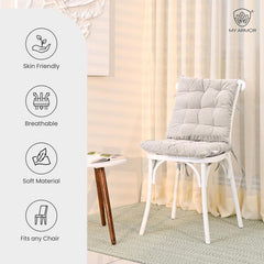 Square Chair Pads Cushion, For Comfortable Sitting, Cream Color - 40 X 40 Cm | Seat Cushions With Ties For Sitting, Pooja, Dining & Office Table | Furniture Cushion, Washable - Pack Of 2