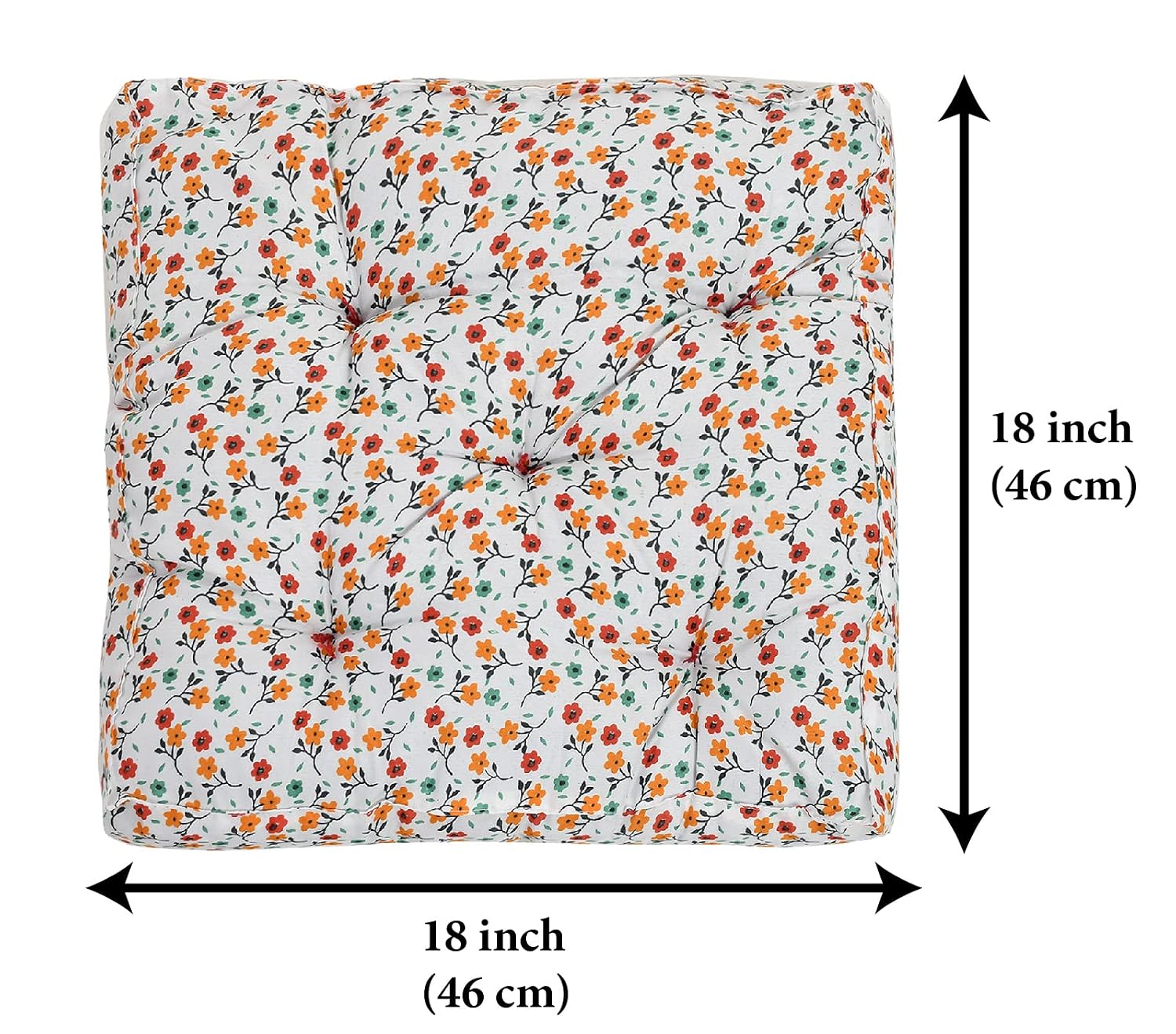 Microfiber Square Chair Pad Seat Cushion For Rocking Chair, Flower Printed, White - 18 X 18 Inch | Standard Size, For Office Chair, Dinning Chair, Indoor, Outdoor, Back Support, Washable