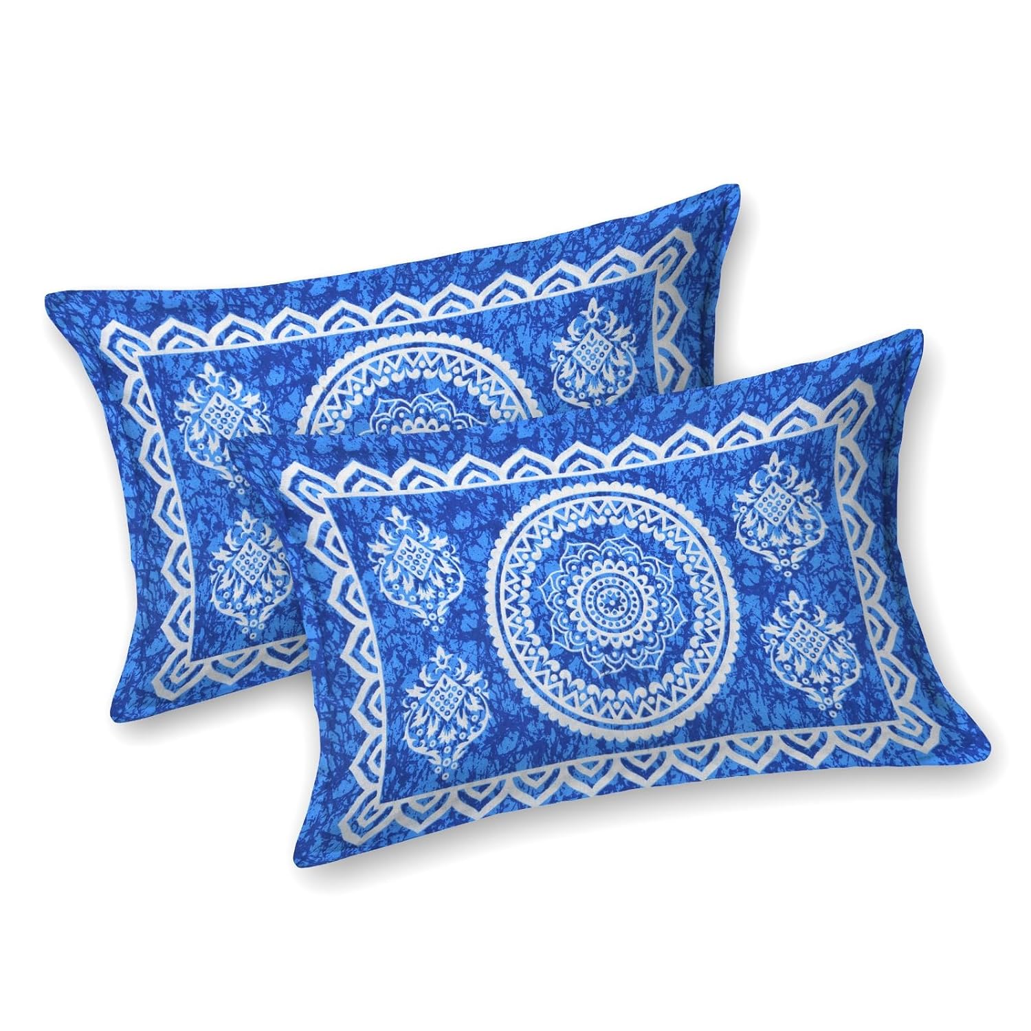 Pure 100% Cotton Double Bed Sheet With 2 Pillow Covers - 90 X 100 Inches, Blue & White | Beautifully Handcrafted Traditional Bedsheets - Skin Friendly Fabric