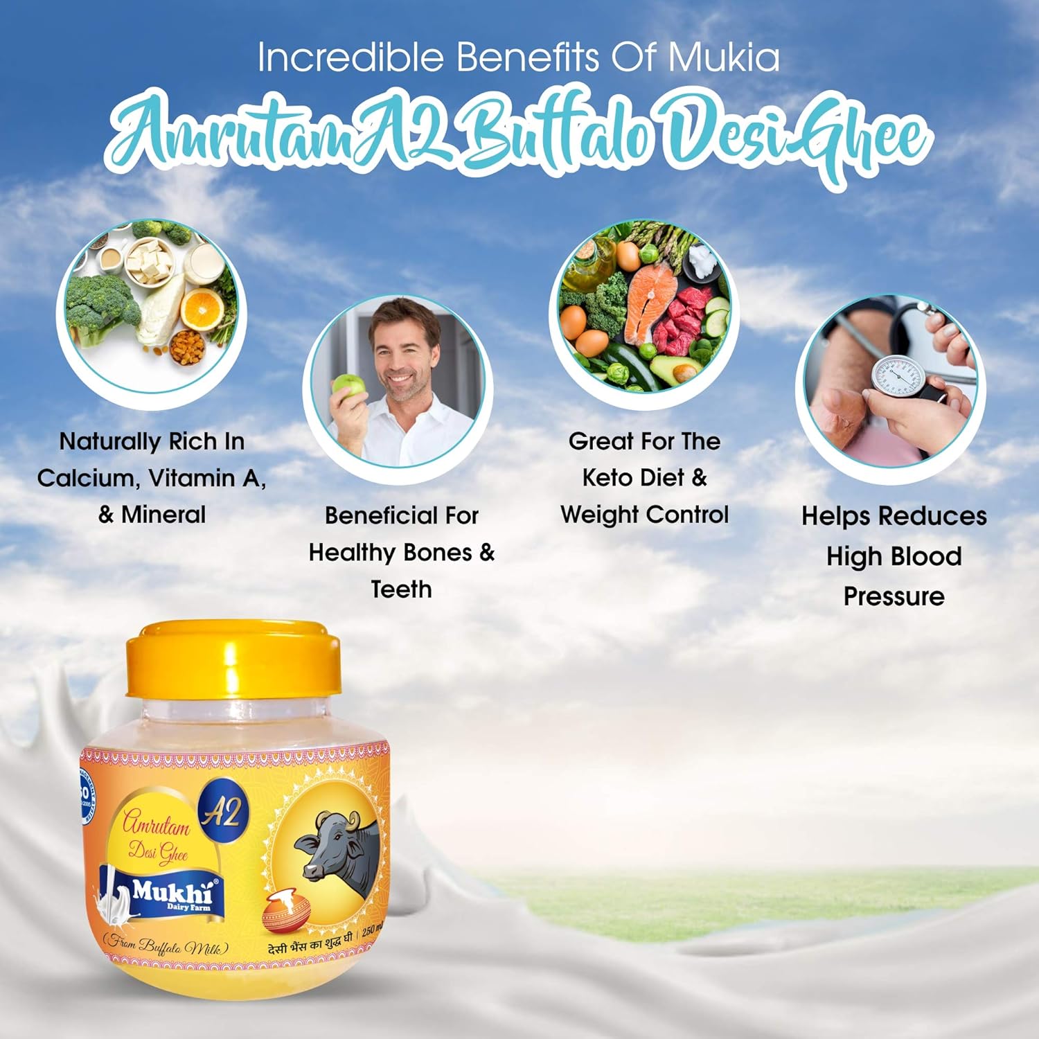 Natural Premium Amrutam A2 Desi Buffalo Ghee By Mukhia | Delicious Healthy & Nutritious Buffalo Desi Ghee Good For Parathe | (2 Litre) 67.6 Ounce | Tin Pack