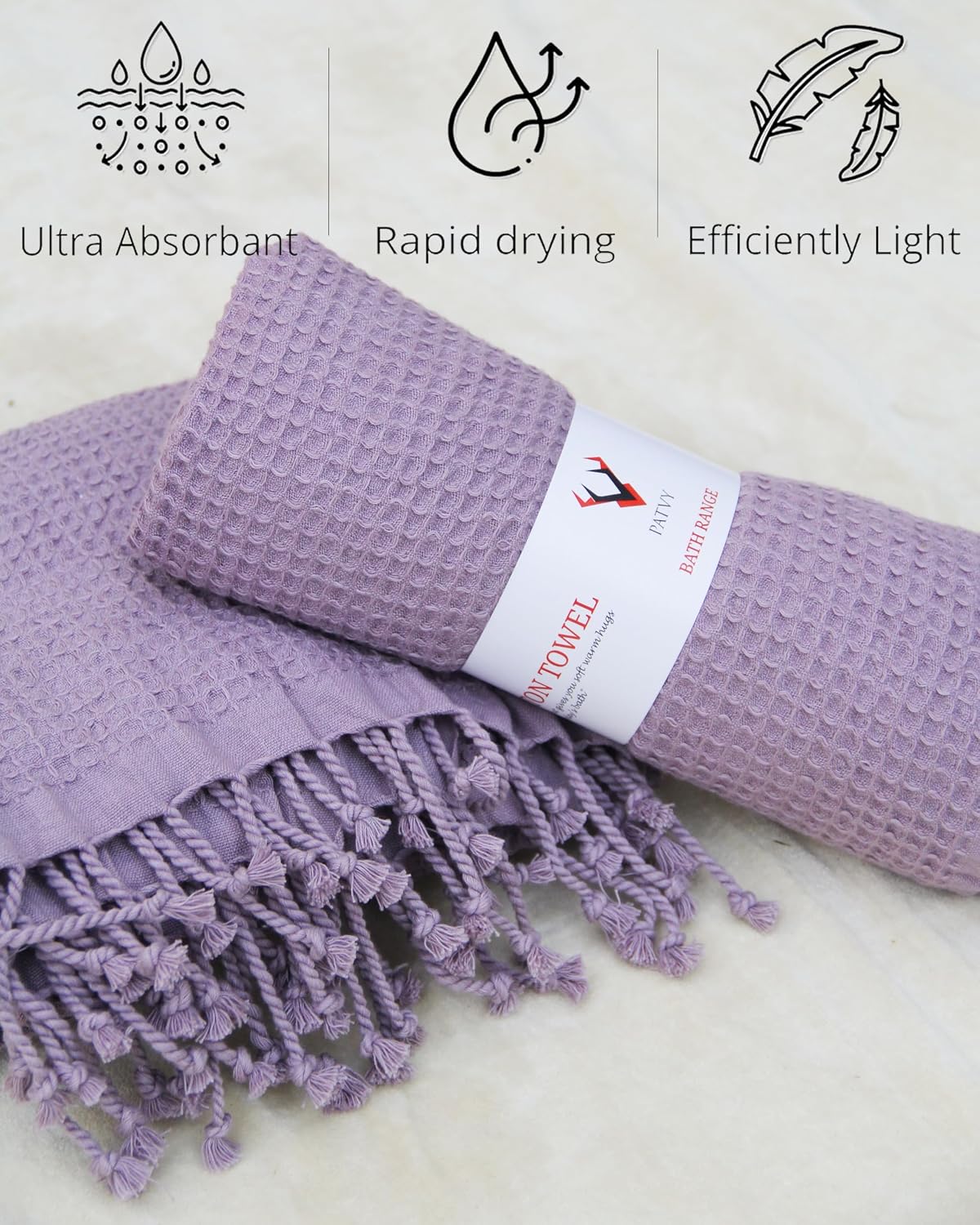 Patvy Bath Towels 500 Gsm | 100% Cotton Waffle Weave Large Size Towels Quick Absorption & Faster Drying Bath Towel For Women & Men | Pack Of 2 (Lilac & Mustard Yellow)