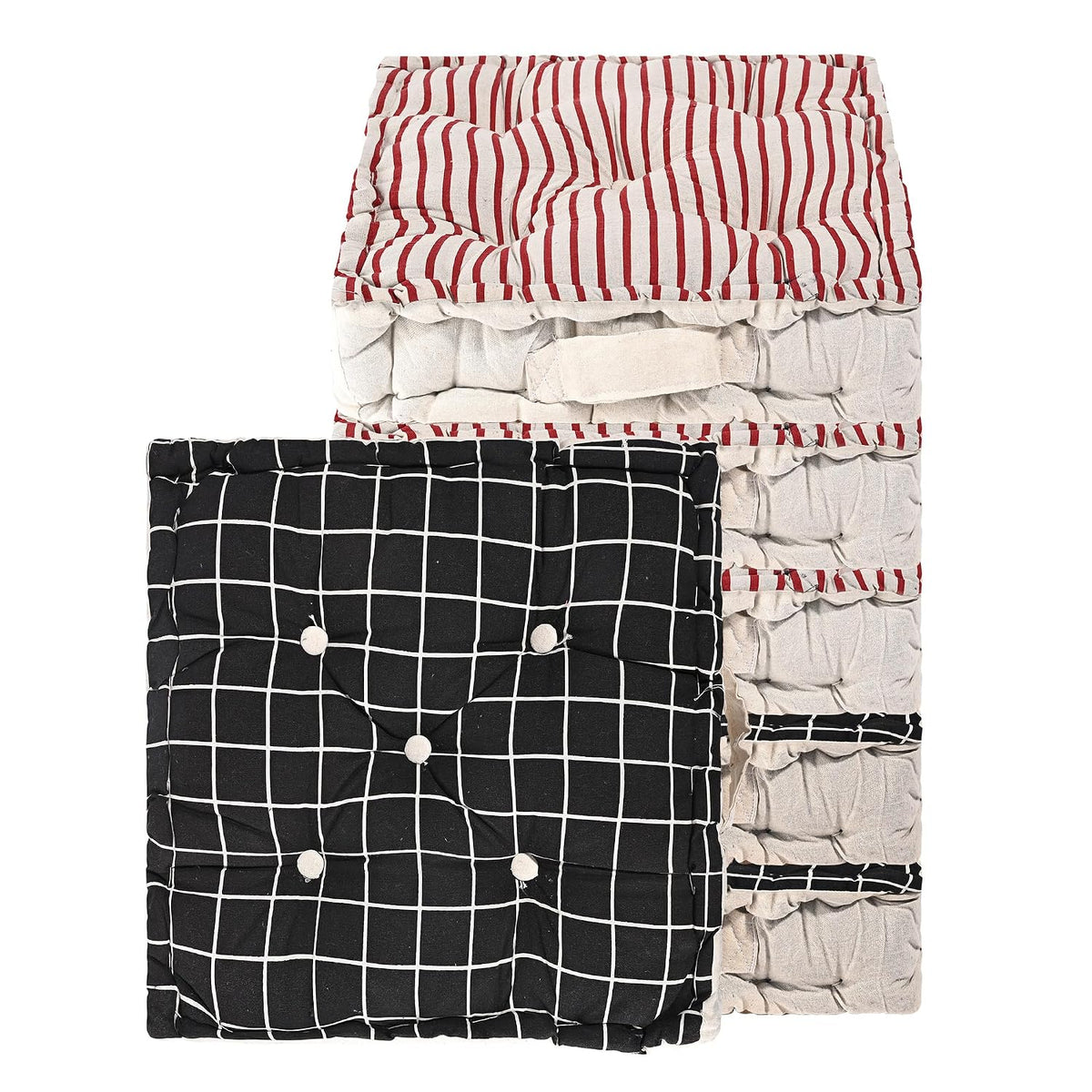 Soft Cotton Chair Cushions For Sitting, Button Pillow, Printed - Black & Maroon | Pillow For Office Work & Posture Support | Sitting Cushion & Back Rest For Chair | Pain Relief - Pack Of 6