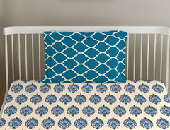Cotton Printed Single Flat Bedsheet With 1 Pillow Cover - 60 X 100 Inches, Cream & Deep Sea Green | Breathable & Skin Friendly Bedsheet | Ideal For Year Round Use