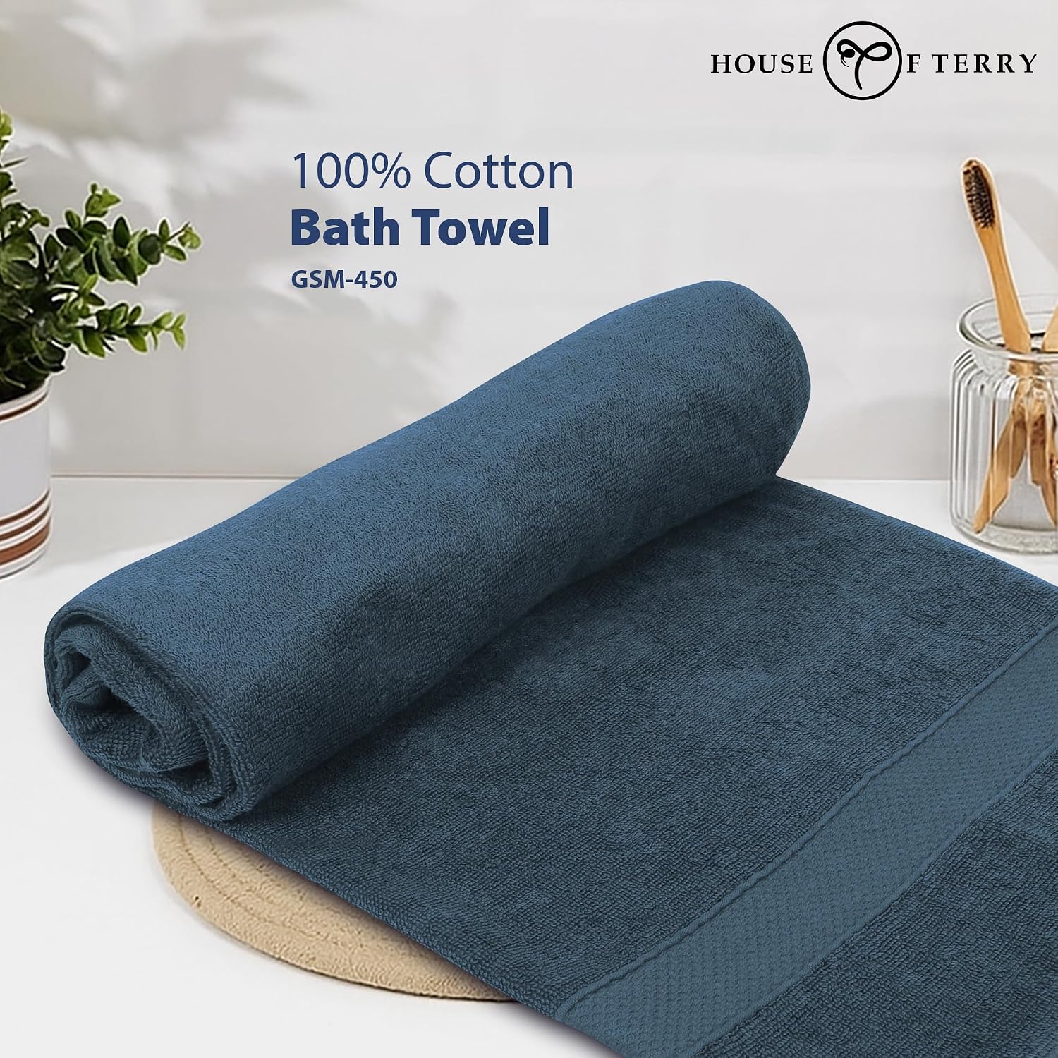 House Of Terry 100% Cotton Bath Towel 450 Gsm | Quick Dry, Soft & Absorbent, Fade-Resistant, Skin-Friendly For Men & Women Towel (Oslo Blue)