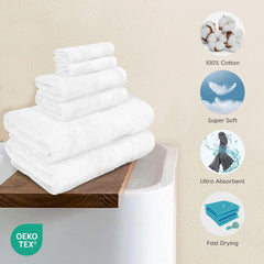 Trident Soft Comfort Air Rich Bath Towels 500 Gsm | 100% Cotton Towel, Super Soft, Highly Absorbent, 6 Pieces (White)