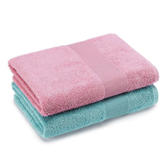 Haus & Kinder Harmony Combed Bath Towel 500 Gsm | Cotton Towel For Men, Women | Towels For Gym, Spa | Pink & Blue (Pack Of 2)