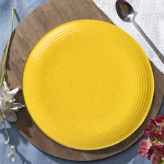 Premium Ribbed Ceramic Dinner Serving Plates Set Of 4 - Yellow, Diameter: 10 Inches | Full Plates - Golden Glow Collection