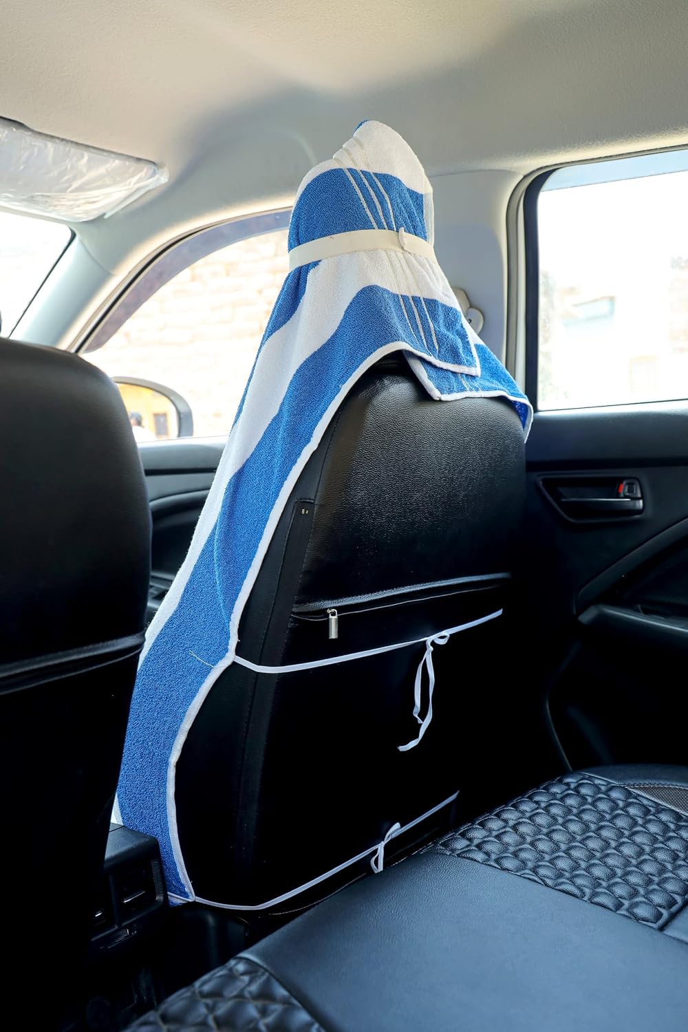 Roman Home Solid Large Luxury All Car Seats & All Office Chair Towel With Tie Knot & Elistick 450 Gsm - (Blue Line)