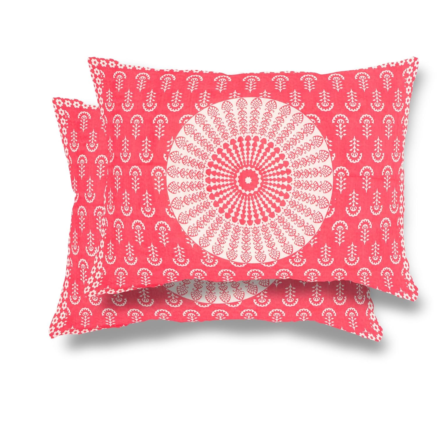 Traditional Jaipuri Single Bedsheet With 1 Pillow Cover - 56 X 86 Inches, Pink & White | Good Gifting Idea For Diwali | Skin Friendly Fabric With Vibrant Colors