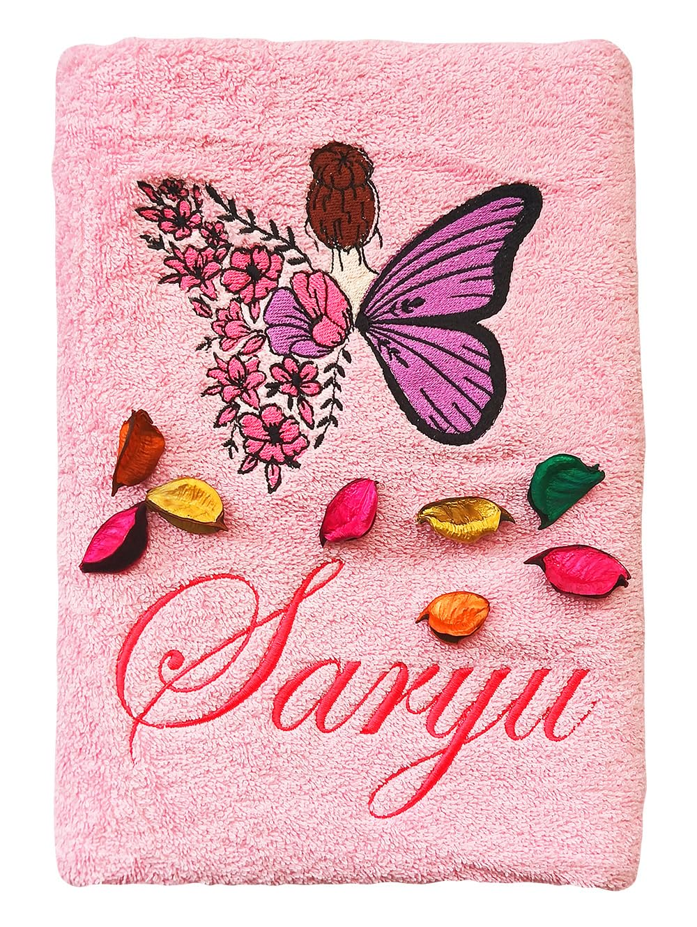 Turtlelittle 100% Cotton Vanity Butterfly Lady Personalised Bath Towel For Women 600 Gsm (Pink)