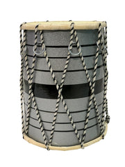 Indian Handmade Rope & Ring Dholak - Black & Grey | Perfectly Symmetric Round Dholak - Dholak For Festival, Wedding, Satsang | Very Easy To Tune