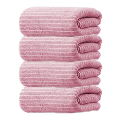 Black Gold The Finer Touch Microfiber Striped Hand Towel 800 Gsm | Soft & Quick Dry, Lightweight & Absorbent Face Towel (Pink) - Pack Of 4