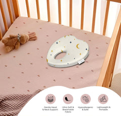 Premium Head Shaping Heart Shape Memory Foam Pillow - Moon & Stars Print - 23 X 23 X 4 Cm | Head Corrector Pillow, Lightweight & Portable, Ultra - Soft & Breathable Fabric Pillow