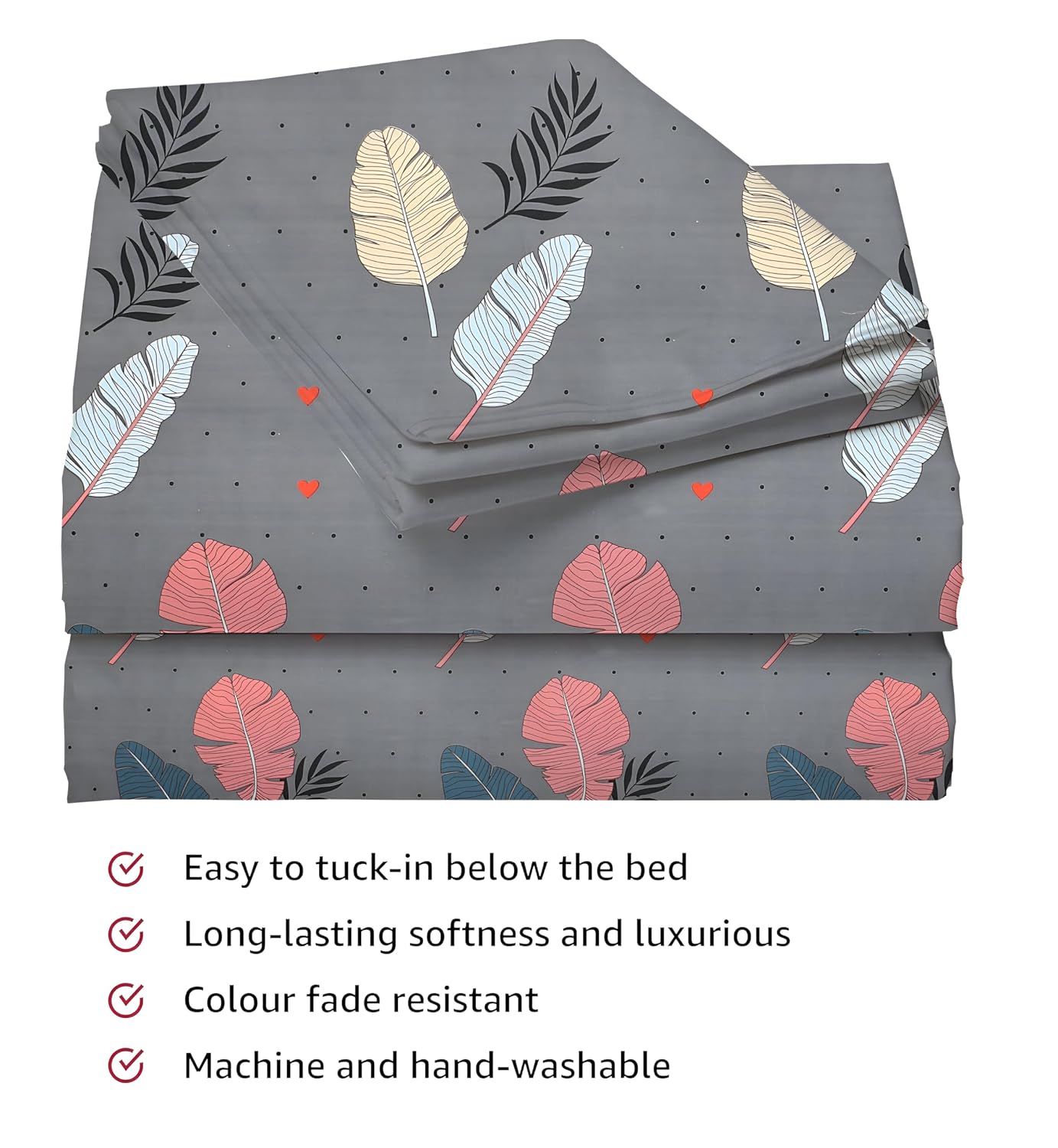 Premium Cotton Bedsheet For King Size With 2 Pillow Cover (90 X 90 Inches) Dark Grey | Long-Lasting & Luxuriously Soft | 210 Thread Count Bedsheet