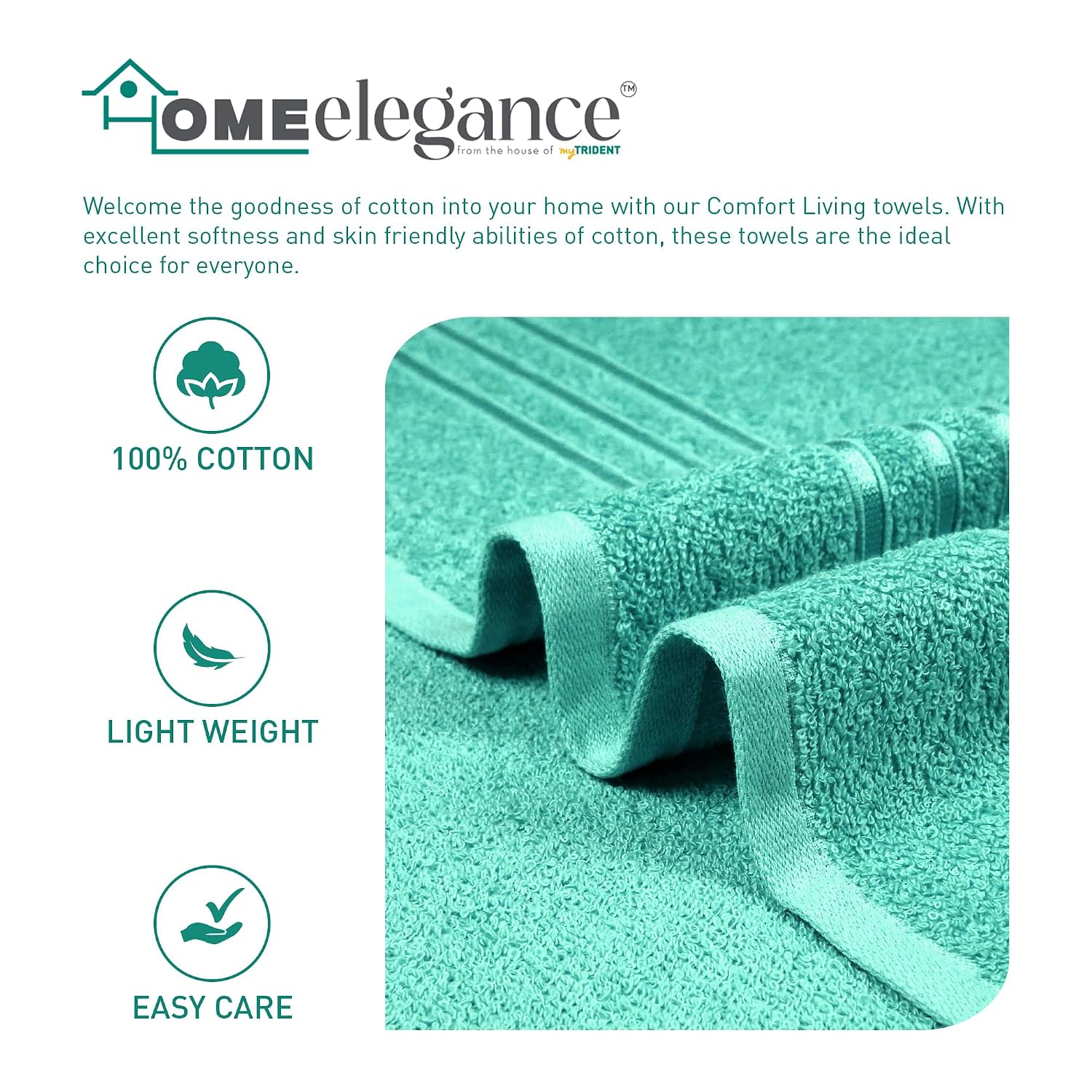Home Elegance 100% Cotton Comfort Living Bath Towel 400 Gsm (Sea Green)- Pack Of 1
