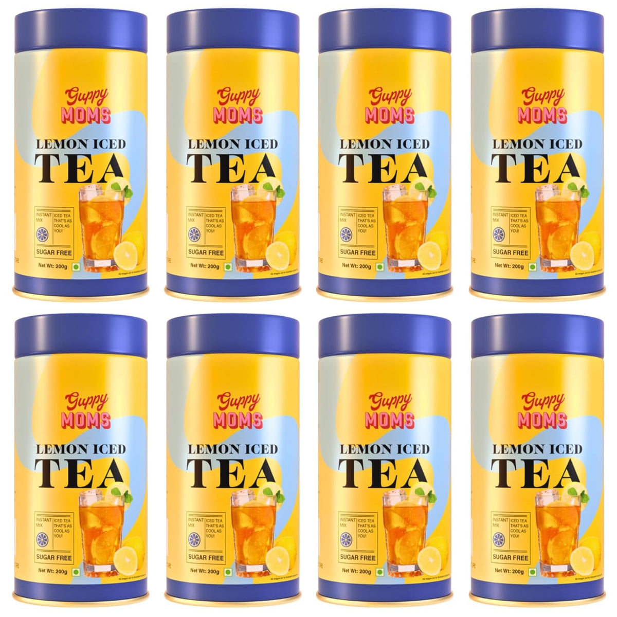 Guppy Moms Lemon Iced Tea Powder - Pack Of 8 X 200gm, 7.05 Ounce Each | Aromatic, Healthy & Easy To Prepare - Sugar Free & Refreshing Summer Drink | Caffeine Free