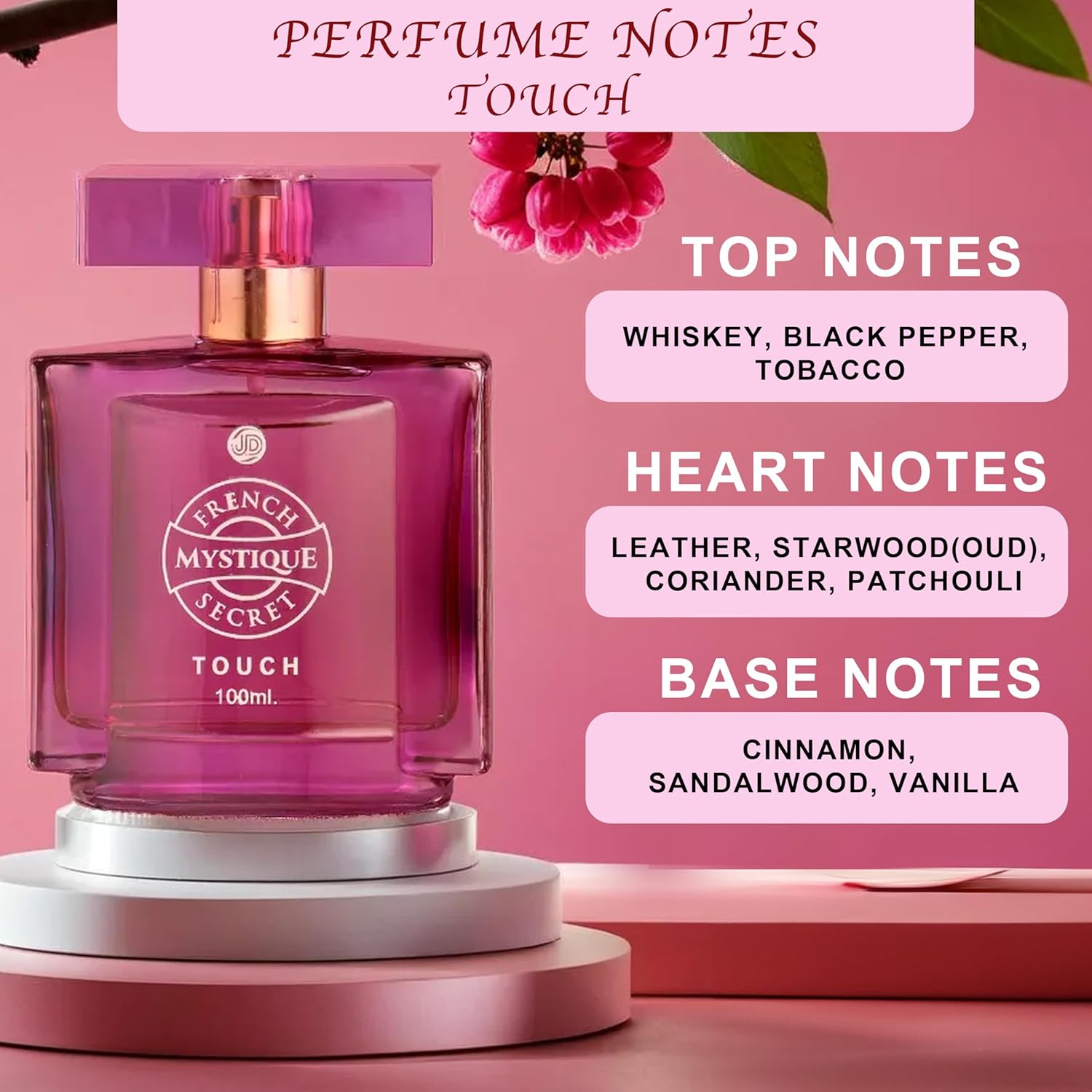 JD International Mystique Touch Perfume For Women - 100ml, 3.4 Fl.oz. | French Secret | Long Lasting Fragrance