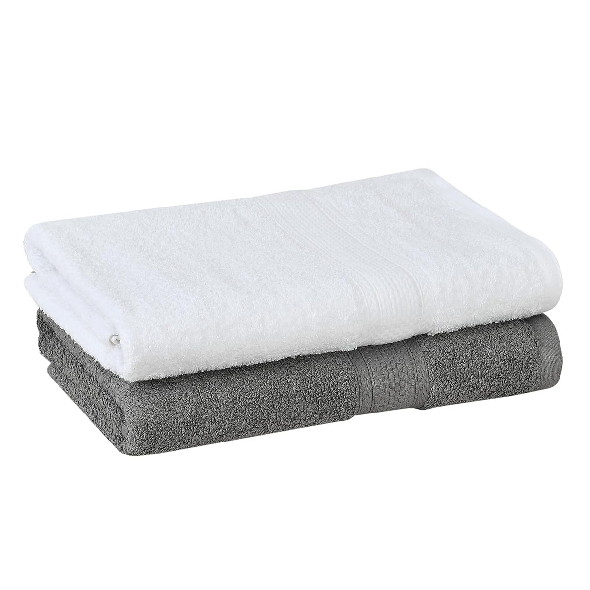 Fresh From Loom Luxury Edition Egyptian 100% Pure Cotton Bath Towel 1200 Gsm | High Water Heavy Soft Dual Stitched Bath Towel (White & Grey) - 2 Pcs