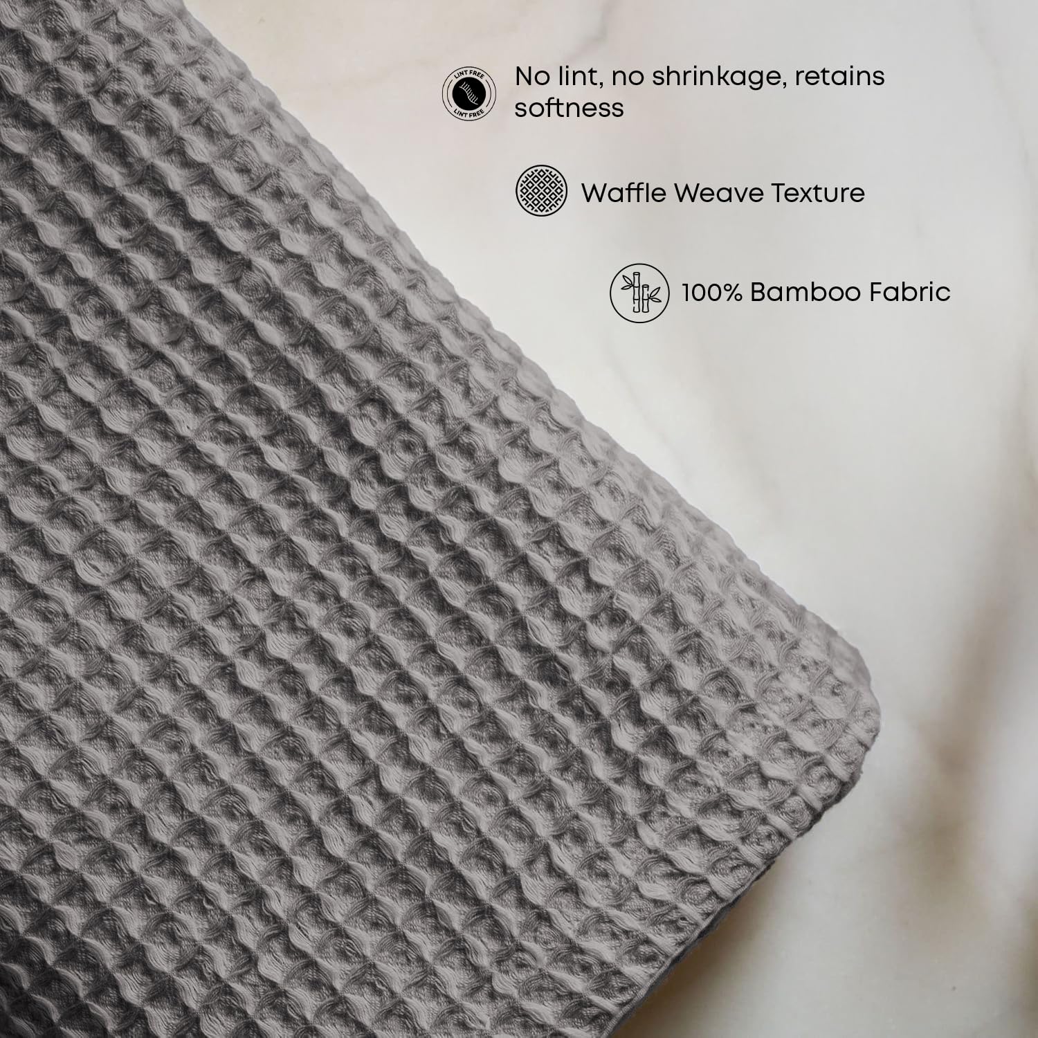 Linenwalas 100% Bamboo Waffle Quick Dry Bath Towel 400 Gsm | Ultra Soft, Super Absorbent Luxury Bathroom & Travel Friendly Light Weight Bath Towel (Grey)