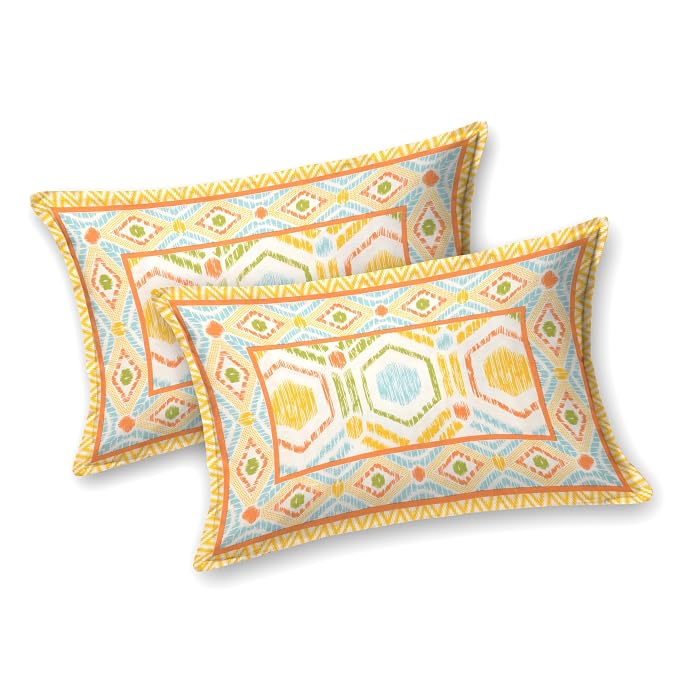 Hand Block Printed Cotton King Size Bedsheet With 2 Pillow Covers, 90 X 108 Inches, Yellow | Good For Villas, Guest Houses, & Daily Home Use