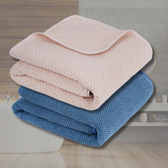 Fezora Microfiber Contler Bath Towels 700 Gsm | Large Size Bath Towel Soft & Absorbent Bath Towel For Men & Women (Cream & Dark Blue)- Pack Of 2