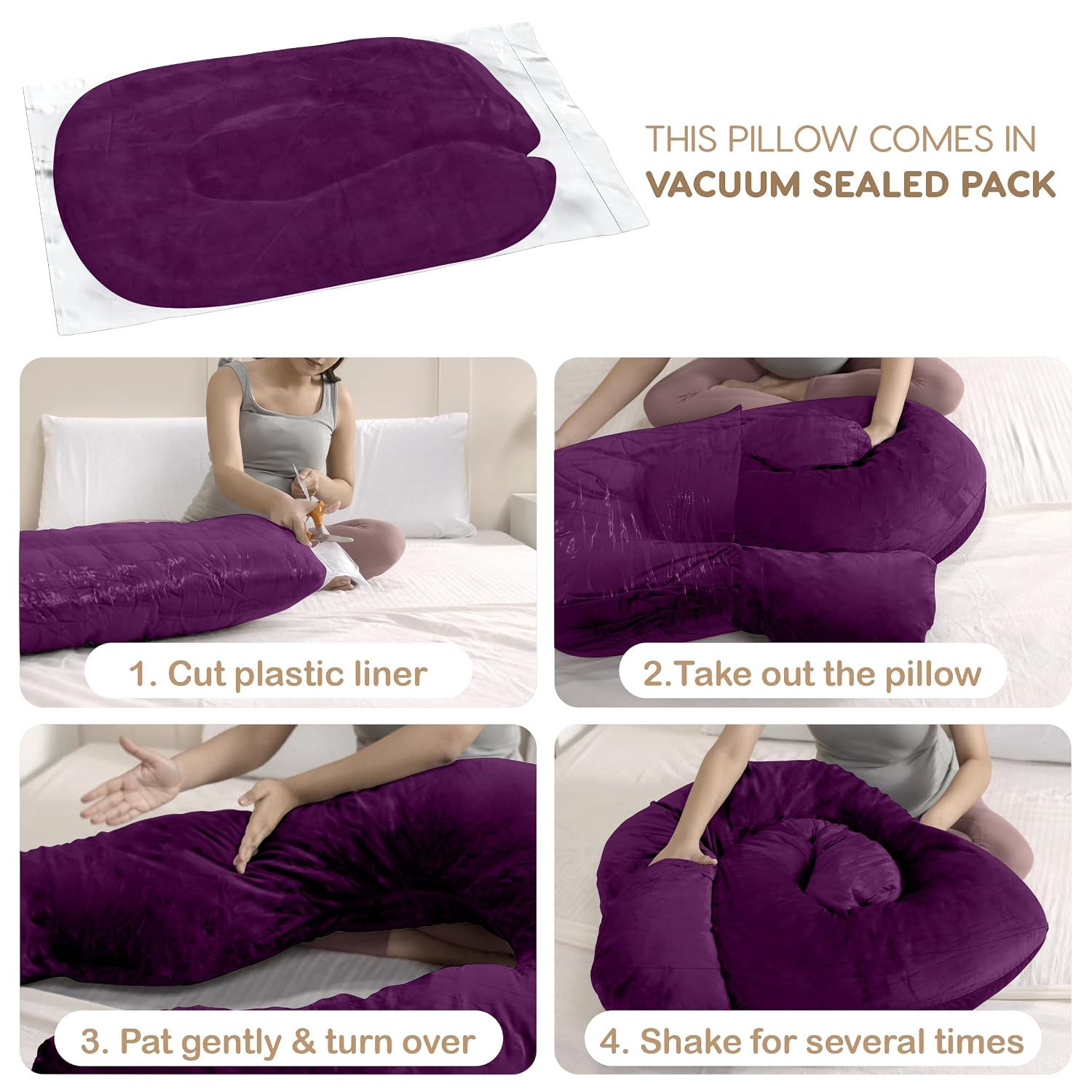 C Shaped Pregnancy Pillow For Maternity & Baby Nursing, Full Body Support, Purple | Abdomen, Spine, Neck & Head Support Cushion | Premium Velvet Outer Cover With Zip, Adjustable Pillow
