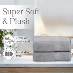 Ambra Linens Highly Absorbent Towels Set, 500 Gsm | 100% Cotton Soft And Plush All Seasons Use, Large Everyday Use, Durable (2 Pieces) | Light Grey