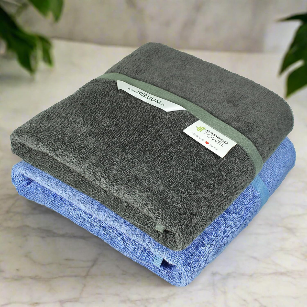 Heelium Bamboo Bath Towel 800 Gsm | 3x Softer & Quick Drying (Iris, Grey)- Pack Of 2