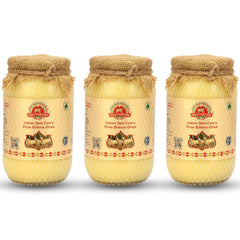 Pure Shudh Indian Desi Cow Bilona Ghee By Gavyratan | Made Using Traditional Bilona Method Pure Desi Ghee Good For Glowing Skin | 1.5 Litre (500ml * 3) 50.7 Ounce | Jar Pack