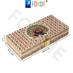 Fancy Shagun Cash Box Or Gaddi Box For Gifting Money On Wedding, New Born Baby, Ring Ceremony Pattern1pc, Material - Wood, Colour - Peacock Pattern