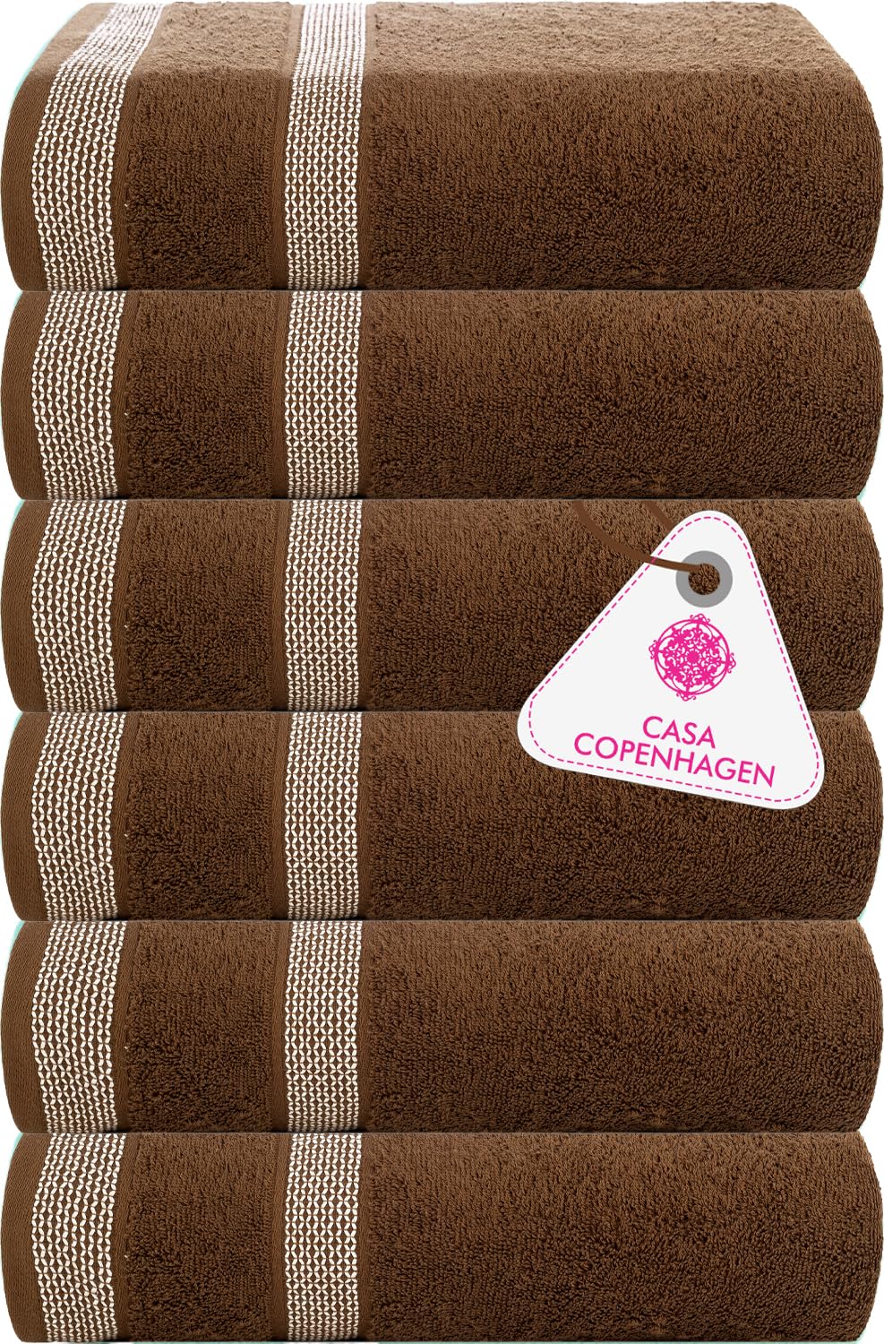 Casa Copenhagen Egyptian Cotton Solitaire Hand Towel 740 Gsm (Brown)- Pack Of 6