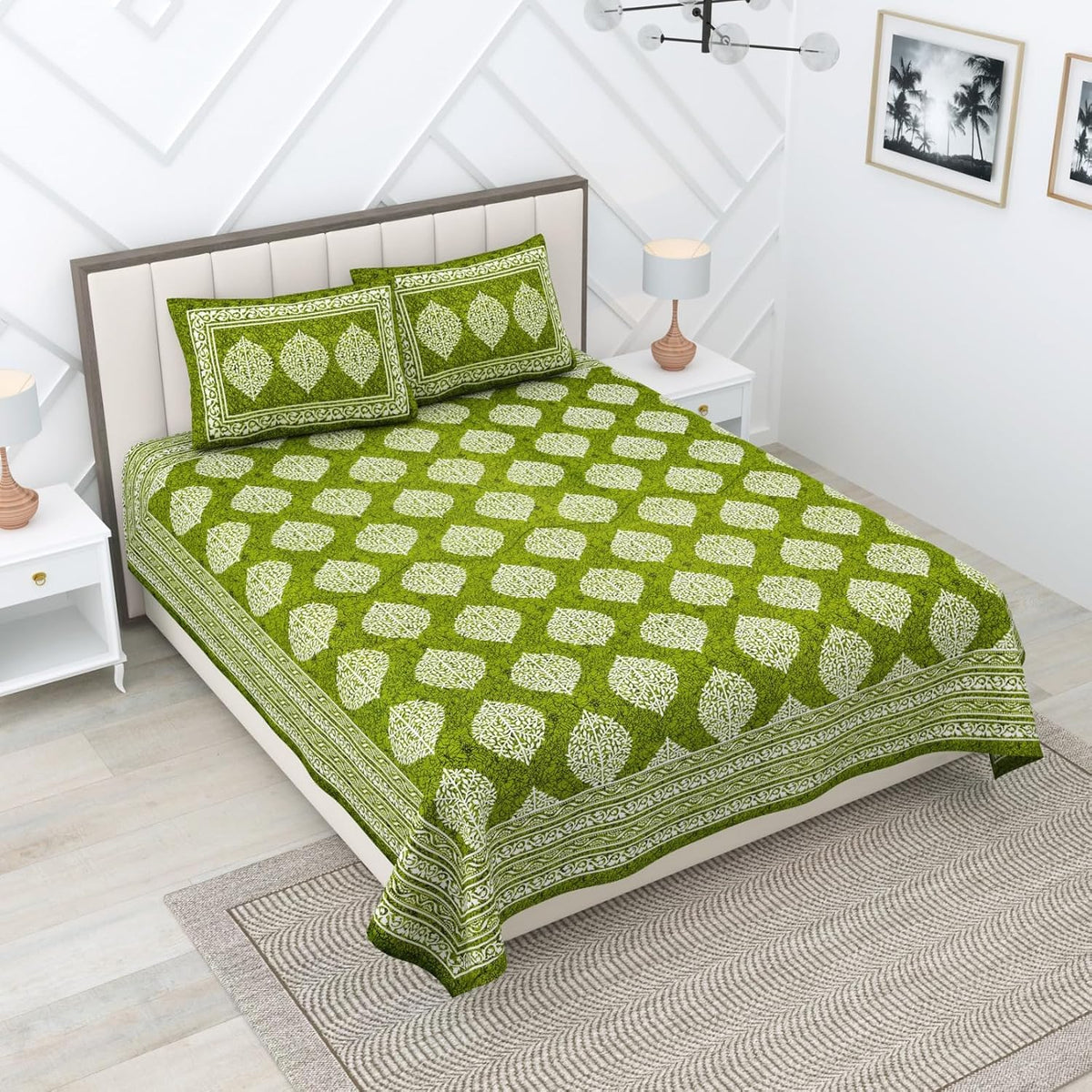 Cotton Double Bedsheet For King Size With Two Matching Pillow Covers - 90 X 94 Inches, Green | Super Soft Breathable & Wrinkle Free