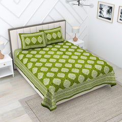 Cotton Double Bedsheet For King Size With Two Matching Pillow Covers - 90 X 94 Inches, Green | Super Soft Breathable & Wrinkle Free