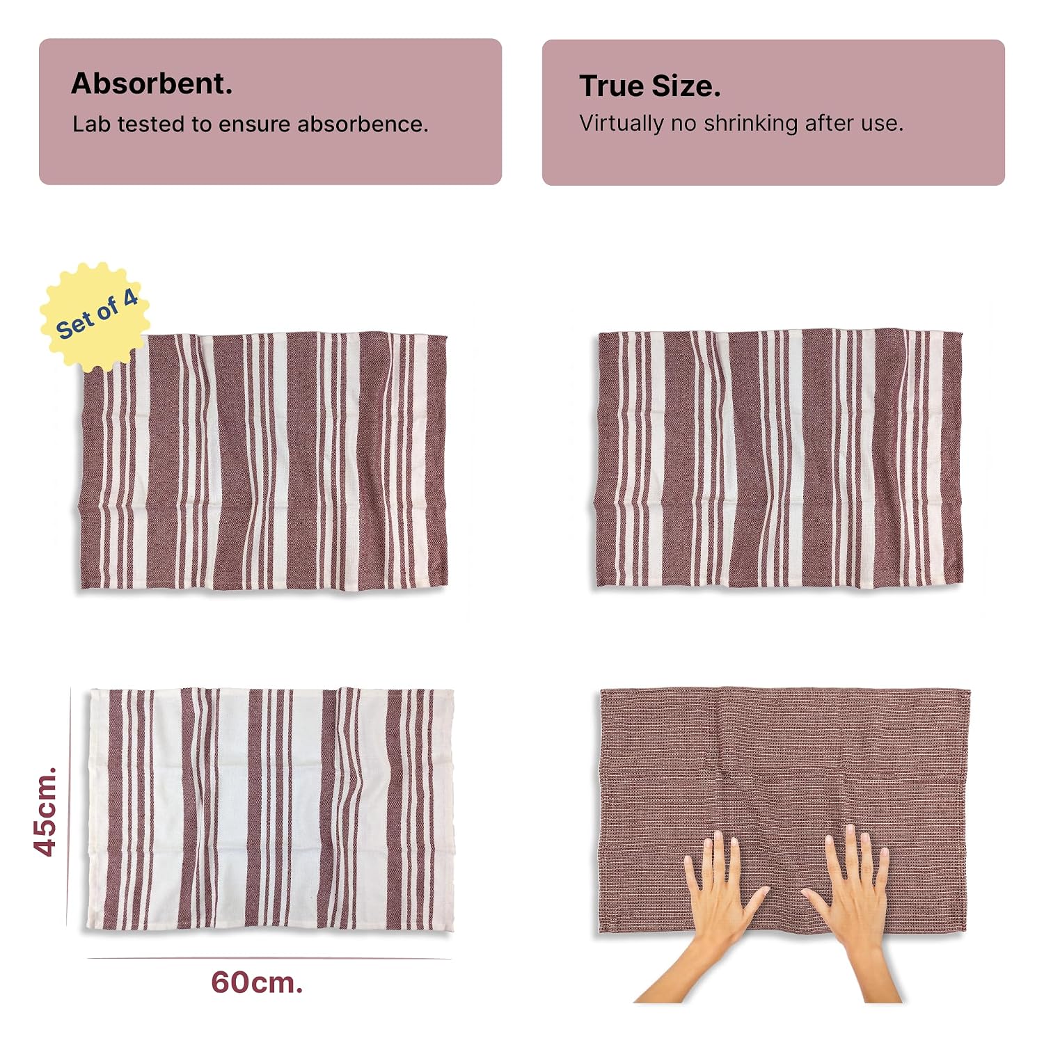 Indihaus Cotton Multi-Purpose Kitchen Hand Towels 250 Gsm | Waffle & Stripes Lunch, Dish Towel (Earthy Crimson)- Pack Of 4