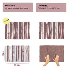 Indihaus Cotton Multi-Purpose Kitchen Hand Towels 250 Gsm | Waffle & Stripes Lunch, Dish Towel (Earthy Crimson)- Pack Of 4