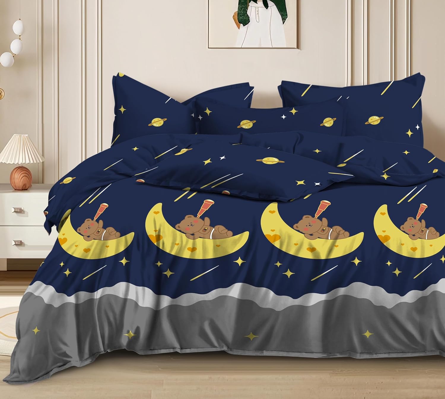 Kids Bed Sheet For King Size With 2 Pillow Cover Boys & Girls - 72 X 78 Inches, Dark Blue | Wrinkle Free Soft & Cozy Bedding - Premium Ultra Soft Bedsheet