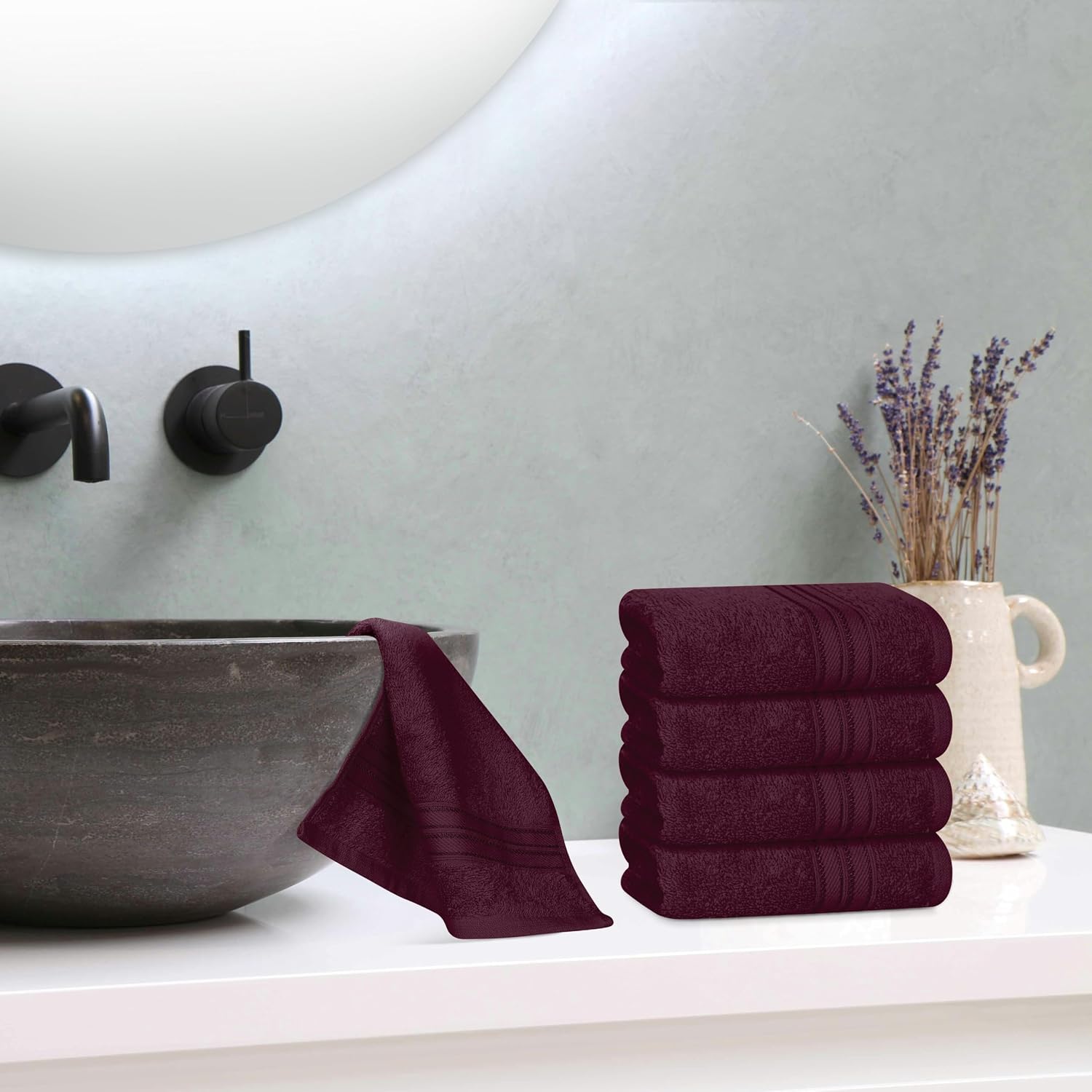 Boutiquo Ultra Soft 100% Cotton Washcloths 1800 Gsm | Contains Face Cloths Compact & Lightweight Multi Purpose Washcloths - Burgundy (12 Piece)