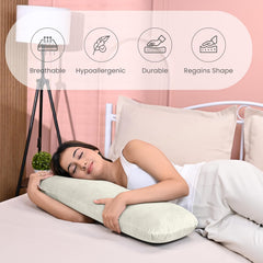 Memory Foam Half Body Pillow, For Sleeping & Hugging, Pregnancy, Cream - 30 X 10 X 5 Inches | Long Cuddle Pillow Suitable For Side Sleepers & Back Support | Velvet Cover, Multipurpose Use