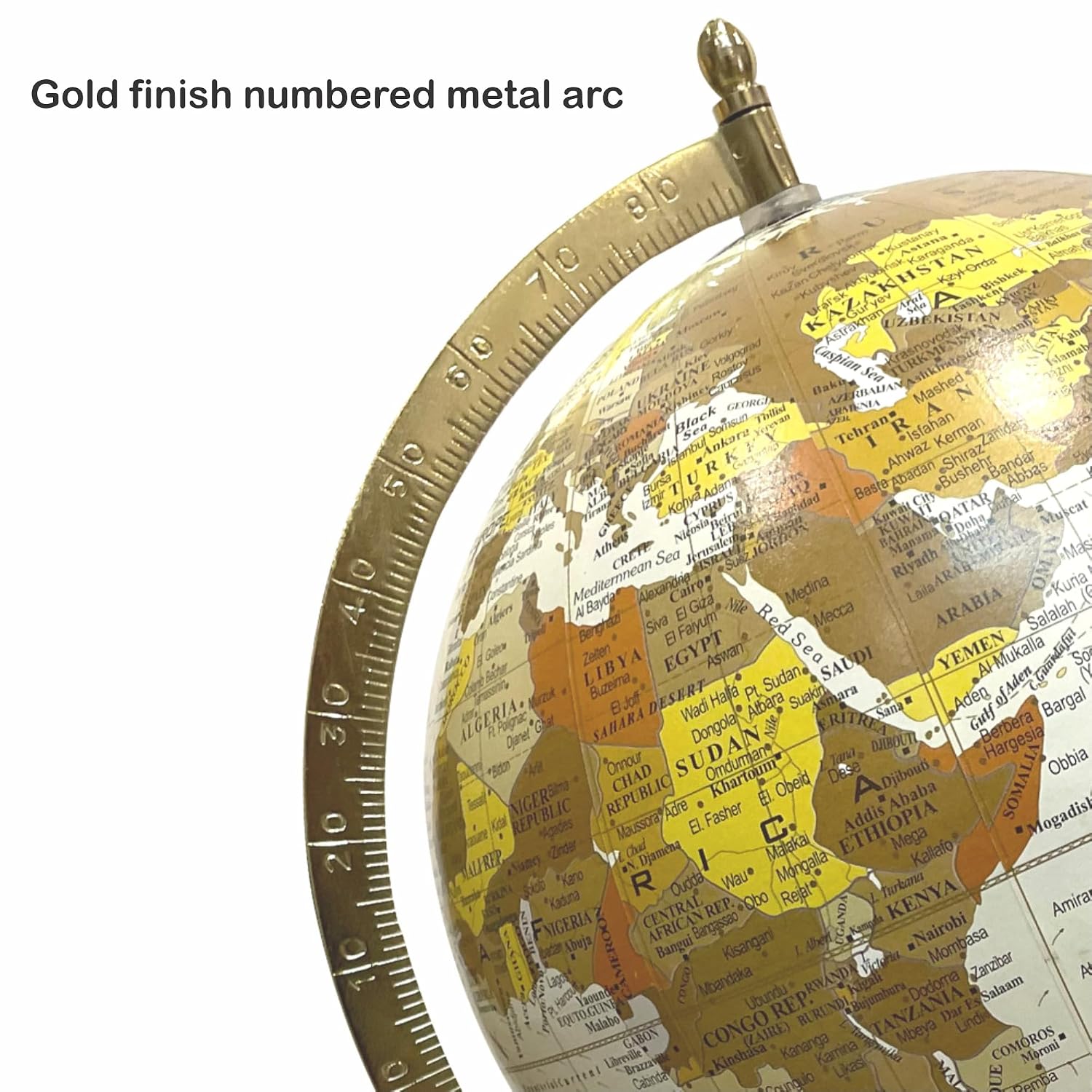 Rotating Globe With Gold Metal Arc & Sturdy Metal Base, Learning With This Antique-Style Globe, For Students, Pack Of 1